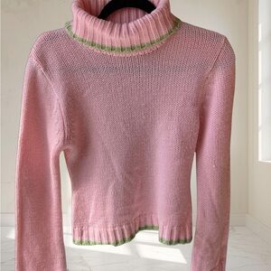 Chesley Pink Cowl Neck Sweater with Green Trim